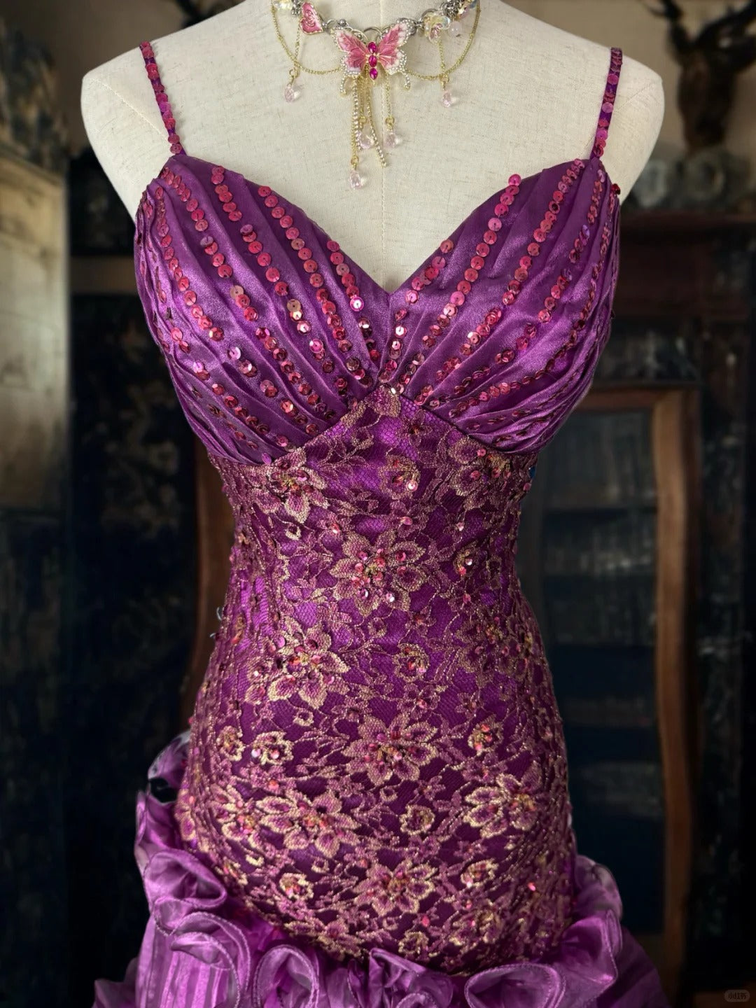 formaldressy-Purple gorgeous floral exquisite beaded long satin tulle mermaid prom dress evening dress gh5353
