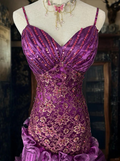 formaldressy-Purple gorgeous floral exquisite beaded long satin tulle mermaid prom dress evening dress gh5353