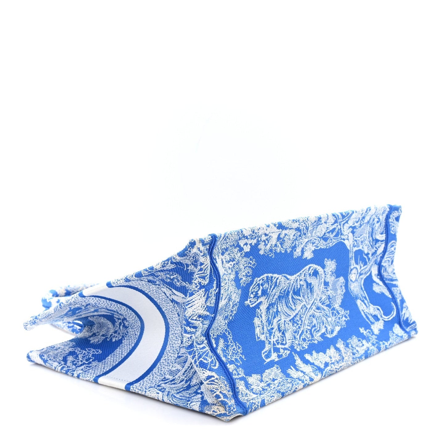 Canvas Embroidered Medium Dioriviera Toile De Jouy Book Tote Fluorescent Blue