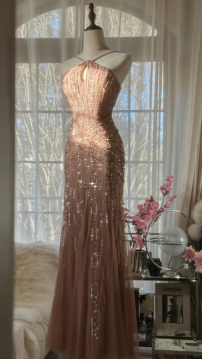 Vintage Champagne Evening Dresses, Sleeveless Long Party Gowns  cg25518