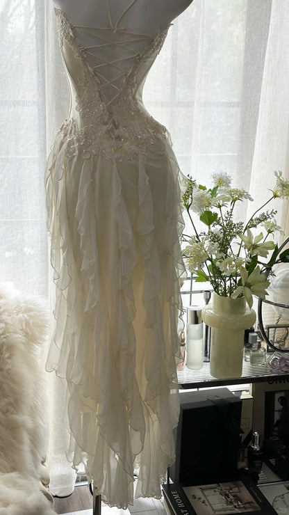 Vintage Evening Dresses, Ivory Sleeveless Party Gowns  cg25525