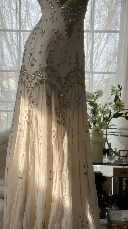 Vintage Evening Dresses, Light Champagne Long Sleeveless Party Gowns  cg25532