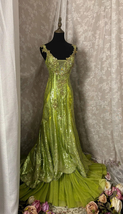 Vintage Evening Dresses,Mermaid Green Long Sleeveless Party Gowns  cg25543