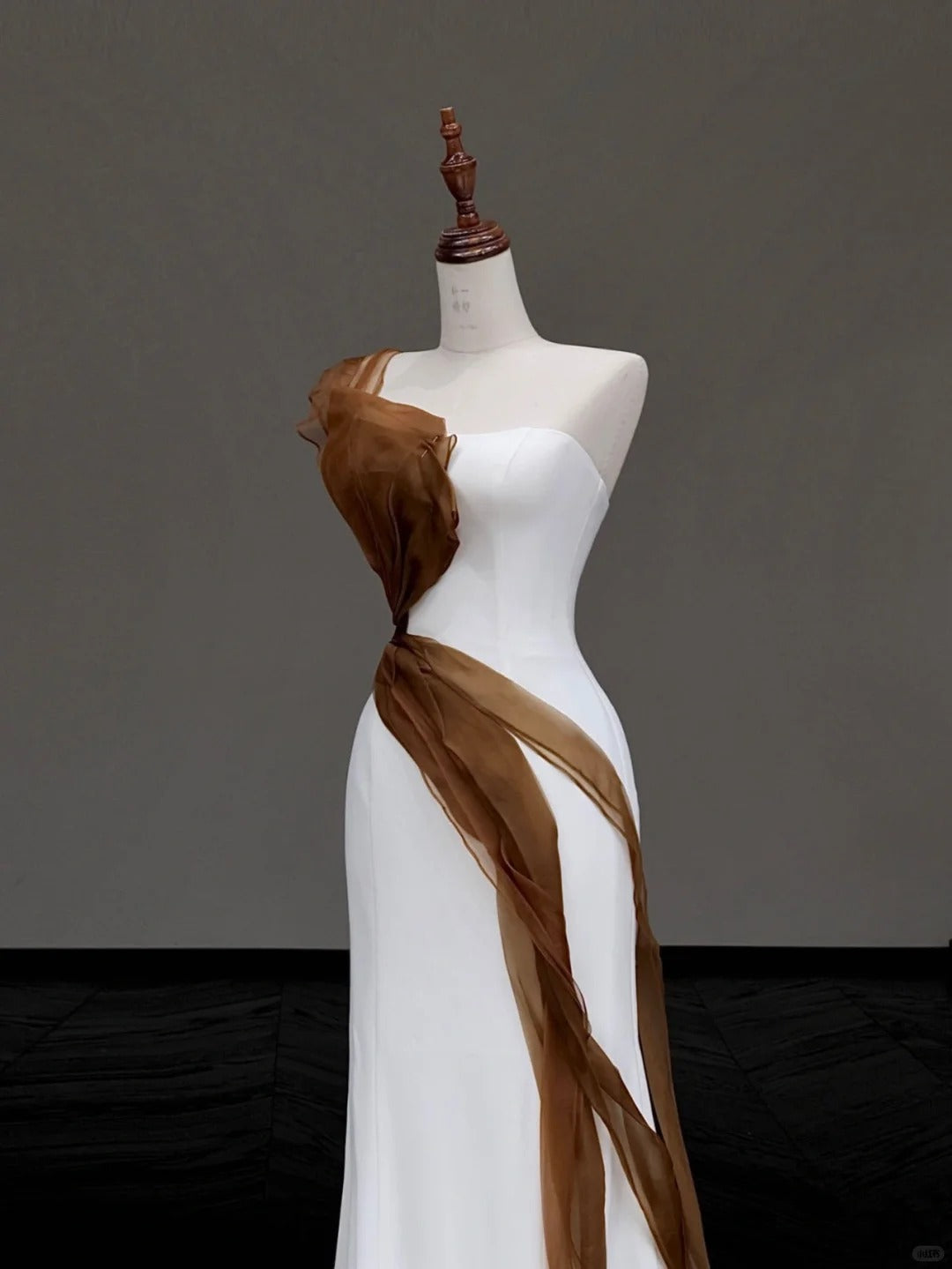 formaldressy -White simple brown ribbon long satin prom dress evening dress party dress gh5119
