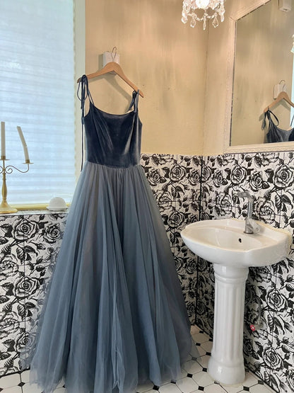 A Line Gray Tulle Princess Evening Dress for Girls Long Party Gowns    cg25782