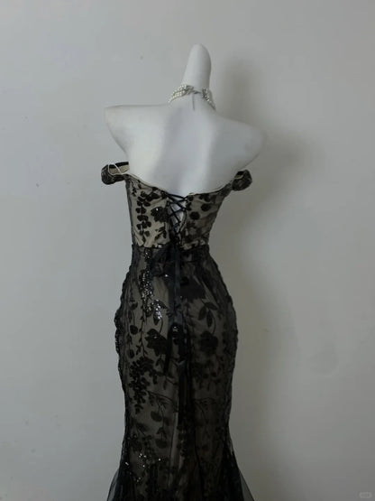Black Lace Mermaid Evening Dresses,Sleeveless Party Prom Dress, Formal Dress    cg25472