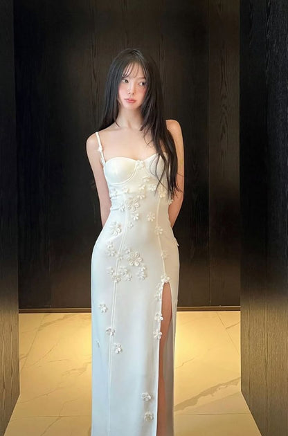 Sexy Mermaid Spaghetti Straps White Long Evening Dress Prom Dresses     cg25647