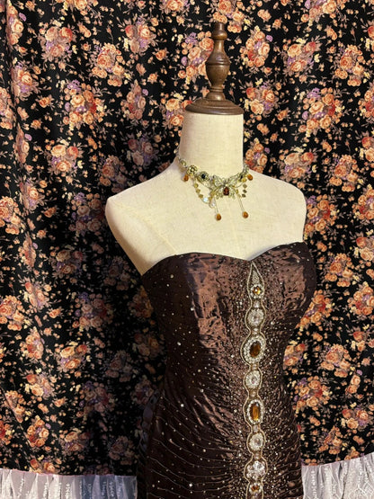 A Line Brown Strapless Evening Dresses,Sleeveless Party Prom Dress  cg25479