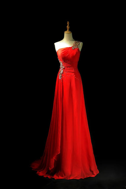 formaldressy-Glamorous Shiny Red Crystal One Shoulder Prom Dress gh5849