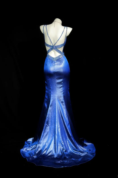 formaldressy-Exquisite Blue Cross - Back Rhinestone Evening Dress gh5847