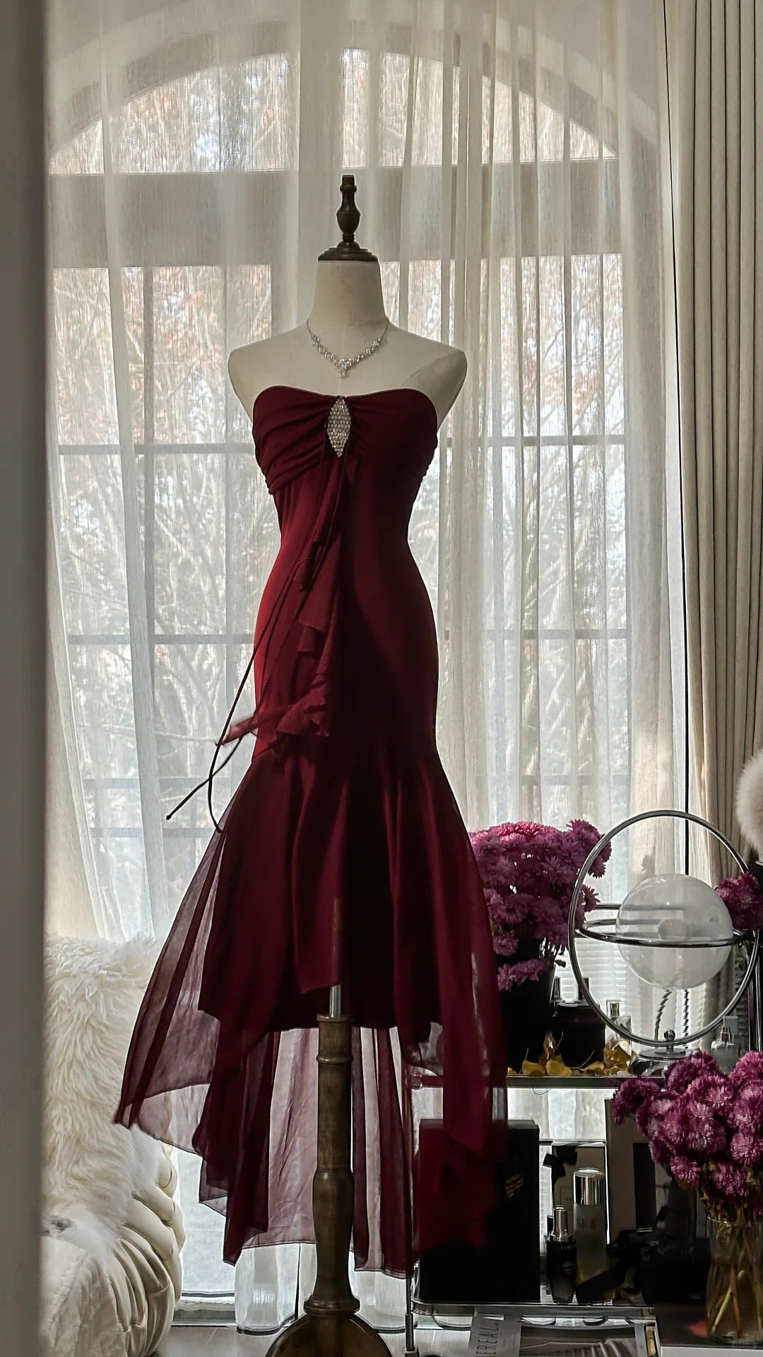 Burgundy Vintage Evening Dresses, Sleeveless Long Party Gowns  cg25510