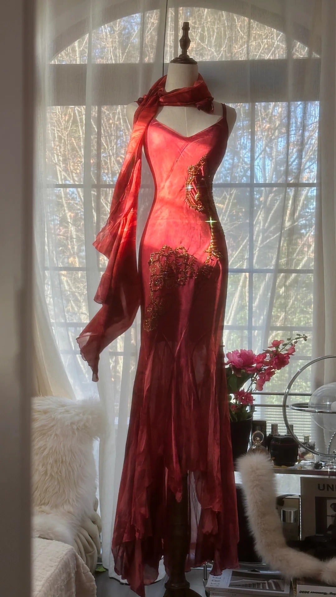 Vintage Evening Dresses, Burgundy Sleeveless Long Party Gowns  cg25523