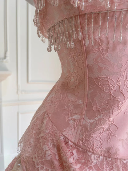 Pink Prom Party Dresses Unique Evening Dress Vintage Princess Dress   cg26007