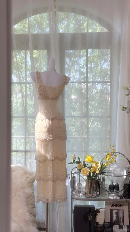 Vintage Evening Dresses, Light Champagne Long Sleeveless Party Gowns  cg25534