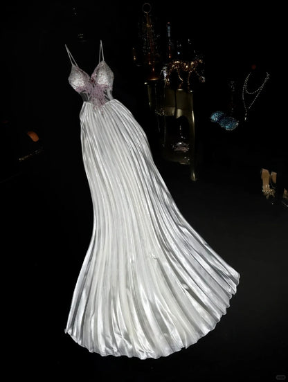 A Line Vintage Spaghetti Straps Long Prom Party Dresses Unique Evening Dress   cg26064