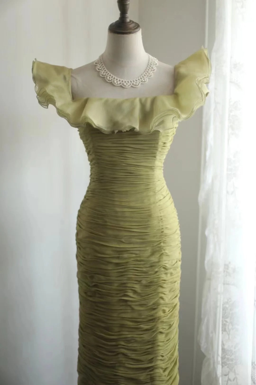 Green Off Shoulder Vintage Long Party Dress Evening Dress Prom Dresses     cg25706