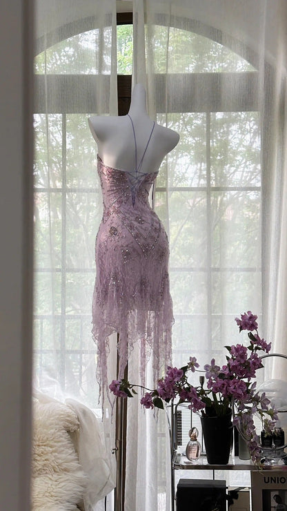 Vintage Short Evening Dresses, Lilac Short Party Gowns  cg25535