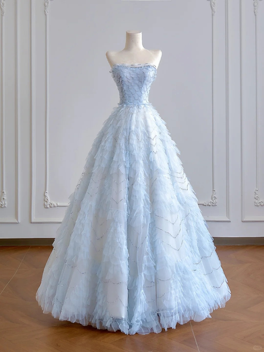 formaldressy--Light blue organza fairy long floor-length tulle prom dress wedding dress gh5487