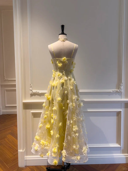 formaldressy--Yellow floral long chiffon prom dress gh5579