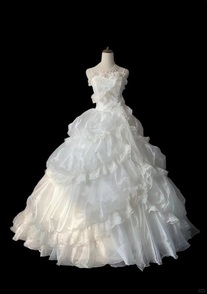 A Line Lace White Wedding Dress Sleeveless Long Princess Evening Dress   cg25935