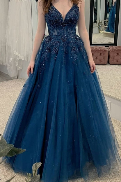 A Line Tulle Formal Dress Long Party Dress Evening Dress Prom Dresses     cg25729