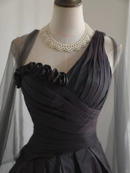 A Line Black One Shoulder Vintage Homecoming Dresses Short Prom Dress Short Party Dress    cg25926