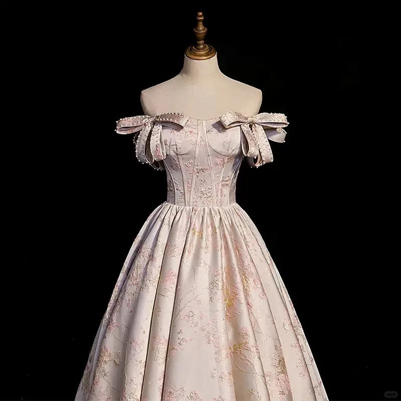 formaldressy-Pink floral beaded long satin and floor formal ball gown with tie up dress gh5313
