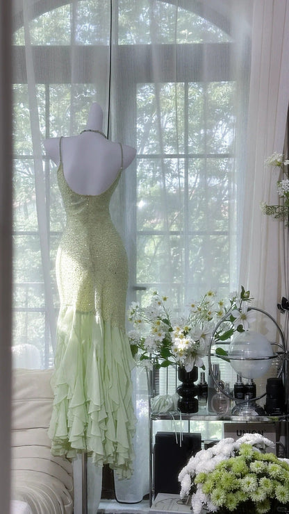 Green Mermaid Formal Dress Vintage Long Party Dress Evening Dress Prom Dresses     cg25711