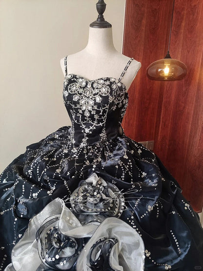 formaldressy-Black and white Quinceanera Dresses, gorgeous beaded long tulle black swan dress, ball gowns, princess adult dress, 16-year-old dress gh5291