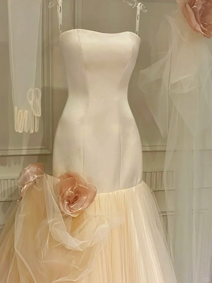 formaldressy-Beautiful mermaid wedding dress floral long elegant tulle wedding dress prom dress gh5437
