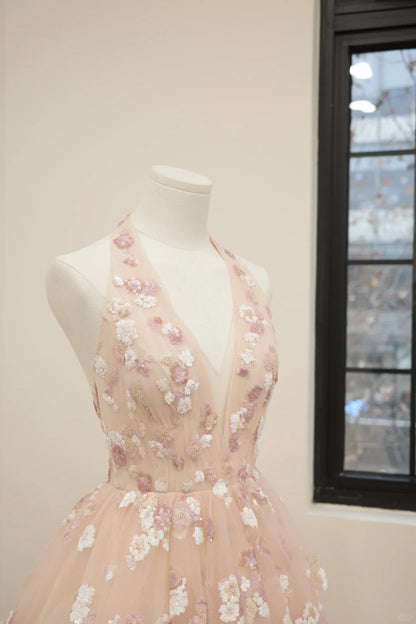 formaldressy-Pink floral fashion long tulle sequin homecoming dress birthday dress Prom dress evening dress gh5071
