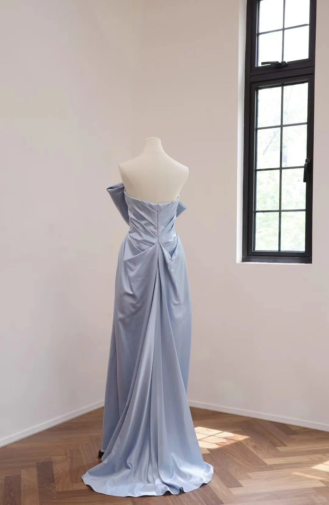 formaldressy-Blue fashion long satin Prom dress evening dress gh5070