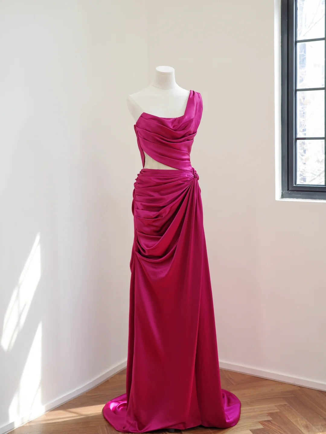 formaldressy-Dark pink stylish and elegant long satin Prom dress evening dress gh5065