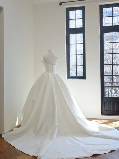 formaldressy-(without veil)White Fashion Fairy Elegant Long Satin Long Trailing Prom Dress Evening Dress Wedding Dress gh5062