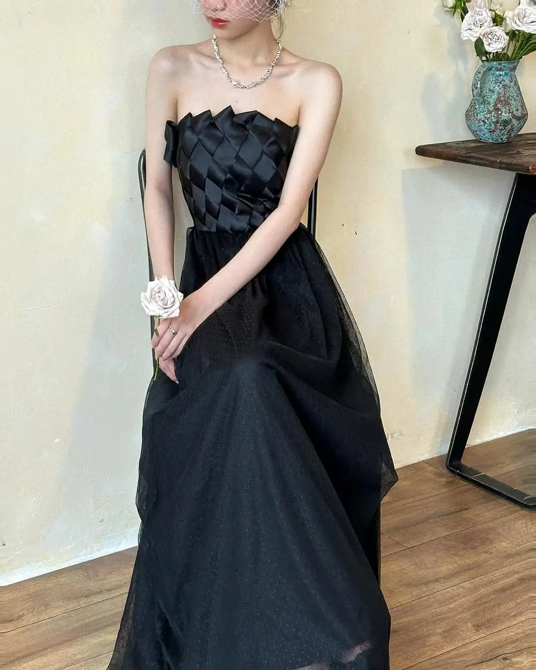 formaldressy--Retro Black Swan Simple Elegant Formal Long Tulle Prom Dress gh5607