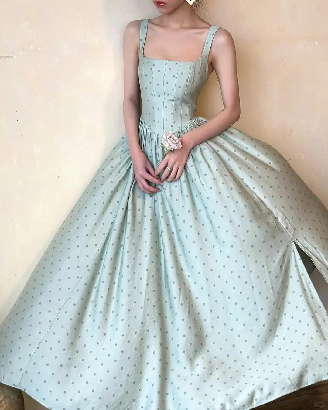 formaldressy--Green Simple And Elegant Polka Dot Long Formal Prom Dress gh5608