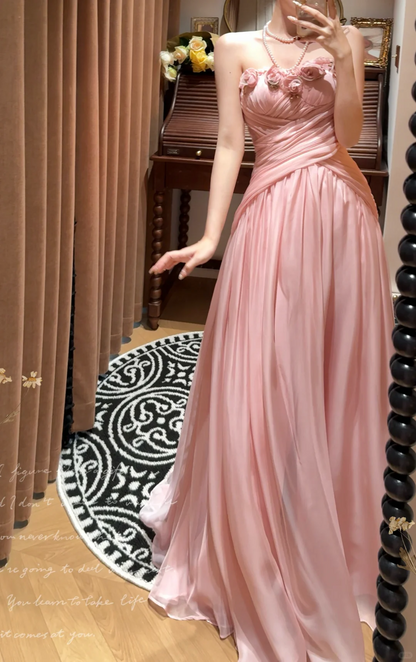 Classy A Line Sweetheart Neck Floral Chiffon Long Prom Dresses SH4634