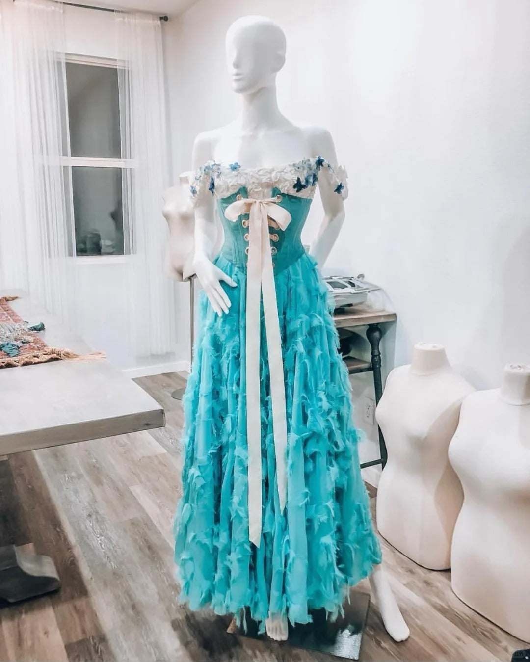 formaldressy-Blue floral corset long retro elegant Prom dress evening dress gh5072