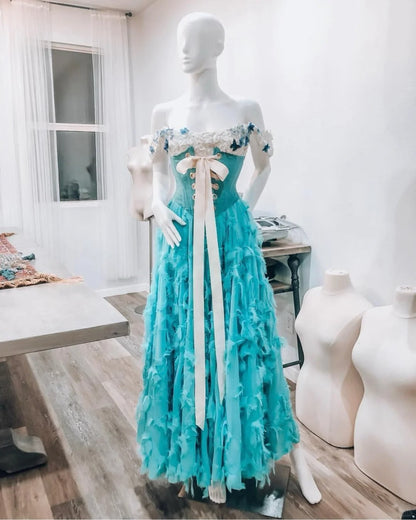 formaldressy-Blue floral corset long retro elegant Prom dress evening dress gh5072