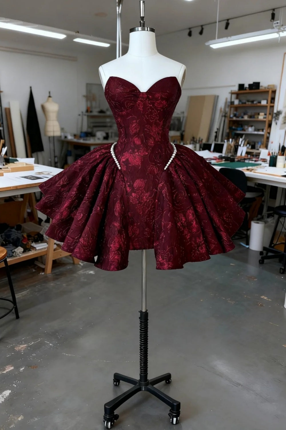 formaldressy-Burgundy Delicate Lace Short Back-To-School Dress, Hoco Dress, Birthday Dress gh6165