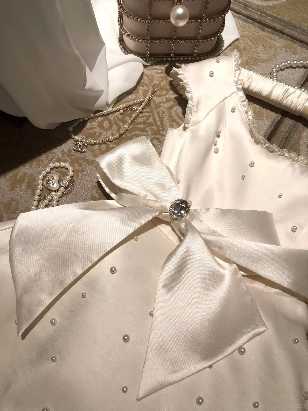 formaldressy-White Beaded Short Satin Eighth Grade Dress Homecoming Dress Birthday Party Dress gh5291