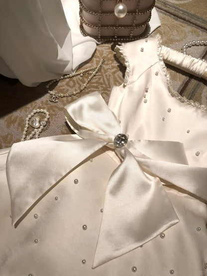 formaldressy-White Beaded Short Satin Eighth Grade Dress Homecoming Dress Birthday Party Dress gh5291
