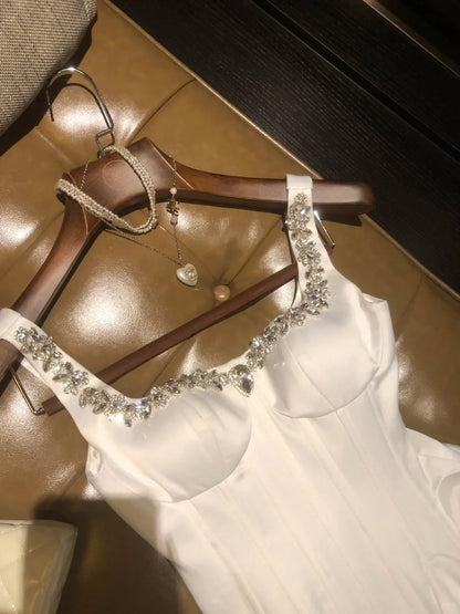 formaldressy-White short satin princess homecoming dress birthday party dress eighth grade dress gh5295