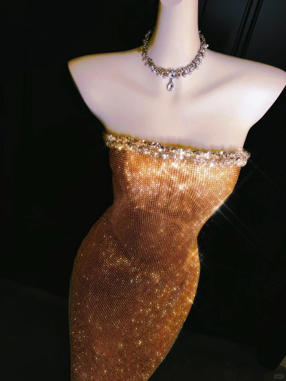formaldressy--Super beautiful golden gorgeous glitter metal mermaid fishtail long prom dress gh5489