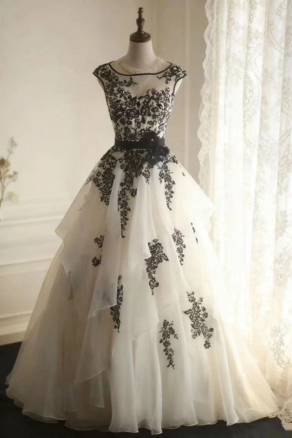 formaldressy-White black floral exquisite black swan princess dress organza wedding long adult ceremony birthday banquet dress wedding dress gh5833