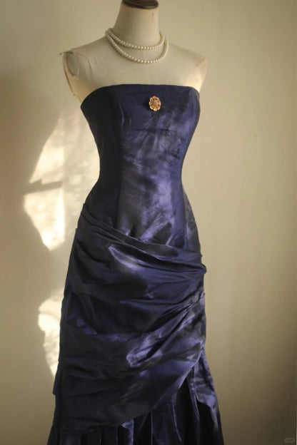 formaldressy-Blue mermaid long satin fishtail ball princess prom dress evening gown gh5742