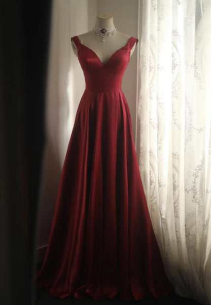 formaldressy-Sleeveless Wine - Red Satin A - line Floor - length Evening Dress gh5832