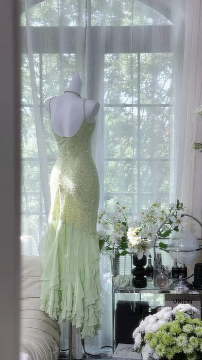 Green Mermaid Formal Dress Vintage Long Party Dress Evening Dress Prom Dresses     cg25711