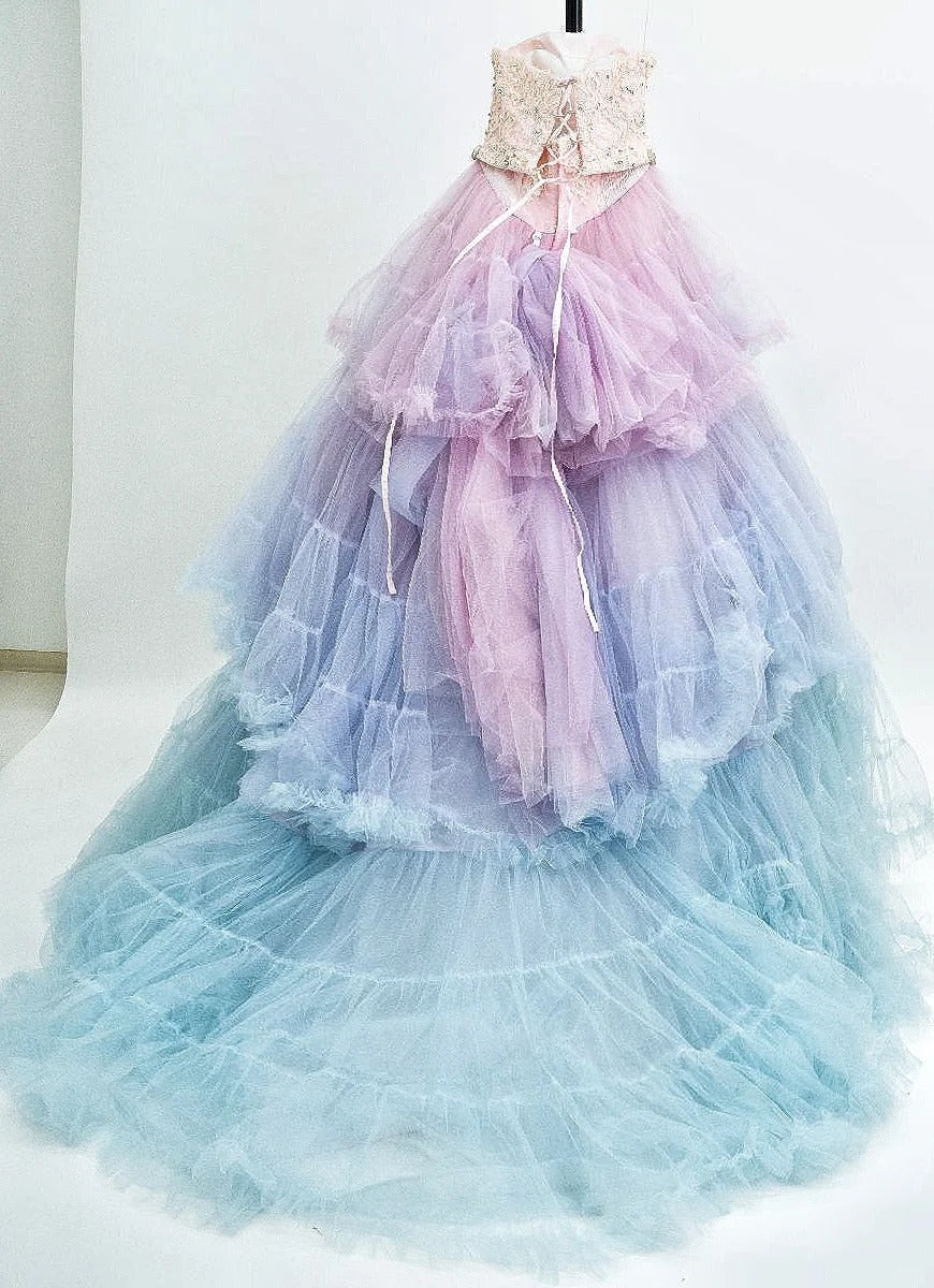 formaldressy-Pink purple blue colorful fashion gradient gorgeous beading shiny elegant long layered tulle ball gown gh5321