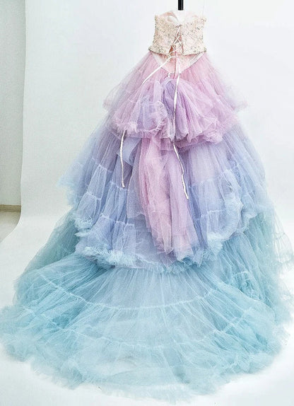 formaldressy-Pink purple blue colorful fashion gradient gorgeous beading shiny elegant long layered tulle ball gown gh5321